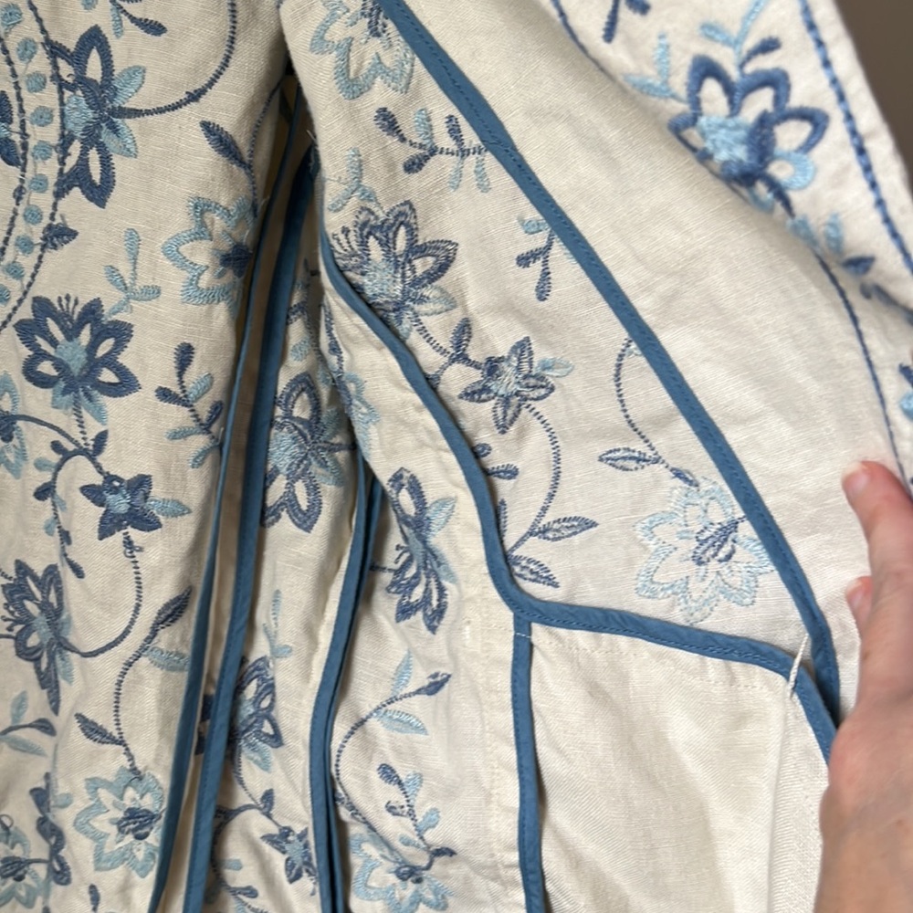 J Jill 100% Linen Floral Embroidered Jacket / Blazer. Size Petite Small. - Picture 7 of 15